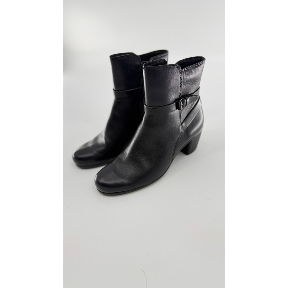 ECCO Black Leather Ankle Boots Buckle Strap  EU 40/ US 9 Minimalist Office